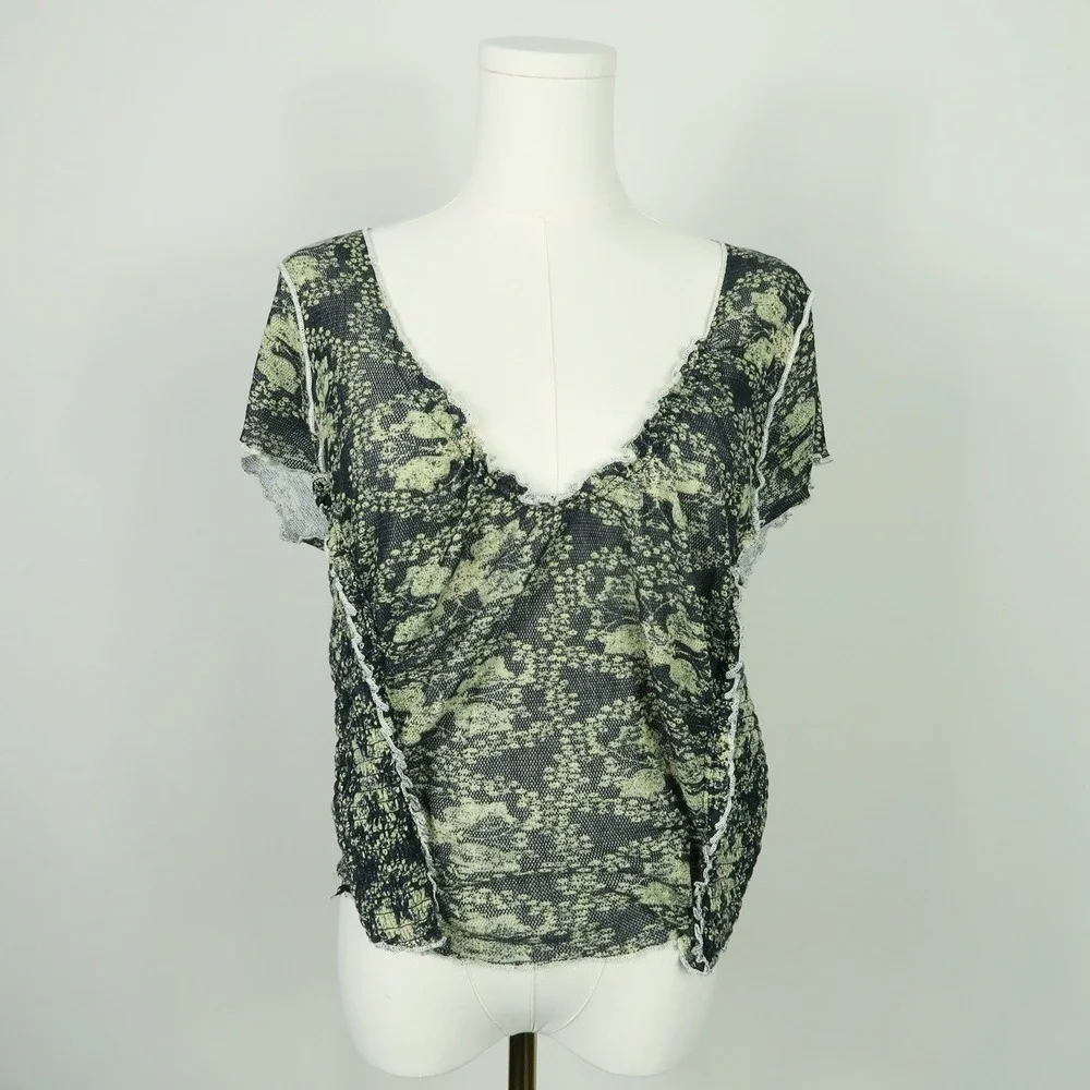 Free People Womens Oh My Baby Semi Sheer Top Size XL Y2K Skater Grunge Fairycore - Picture 4 of 12